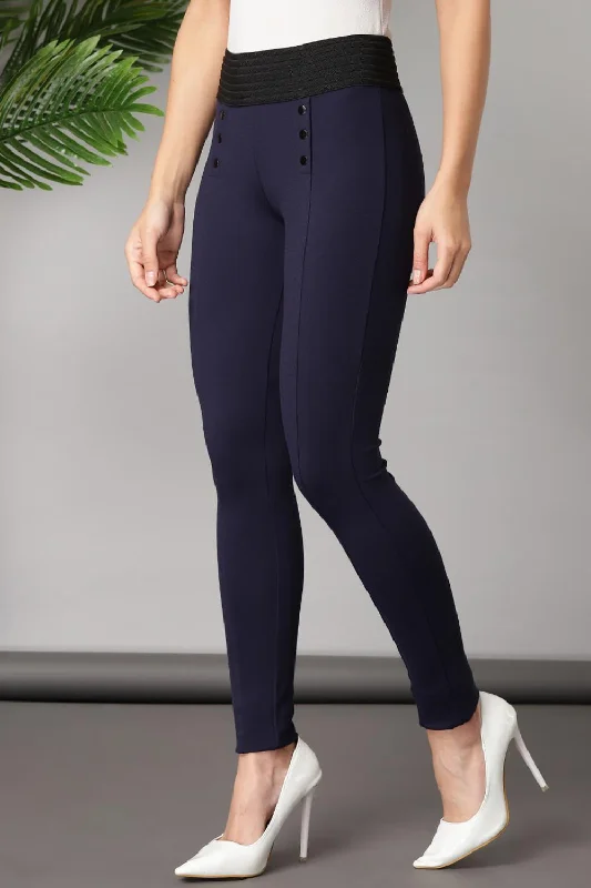 Navy Blue Long Plain Jegging