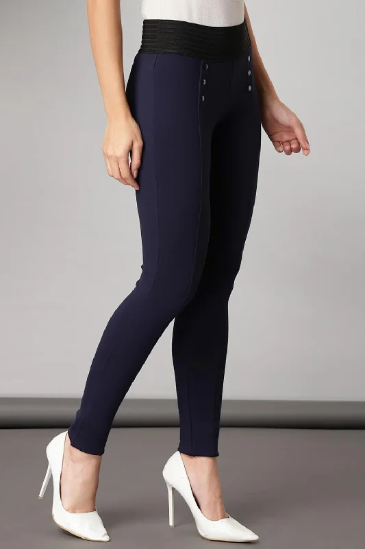 Navy Blue Long Plain Jegging