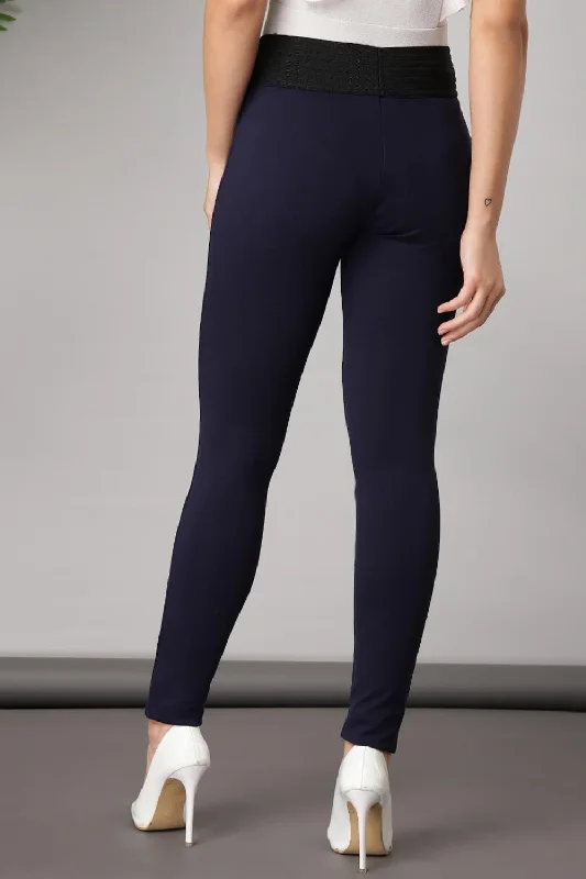 Navy Blue Long Plain Jegging