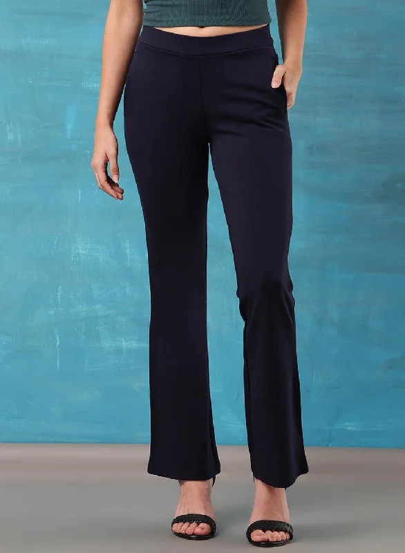 Navy Blue Regular Plain Jegging