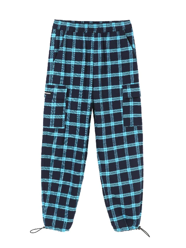 Navy Checkered Tapered Pants