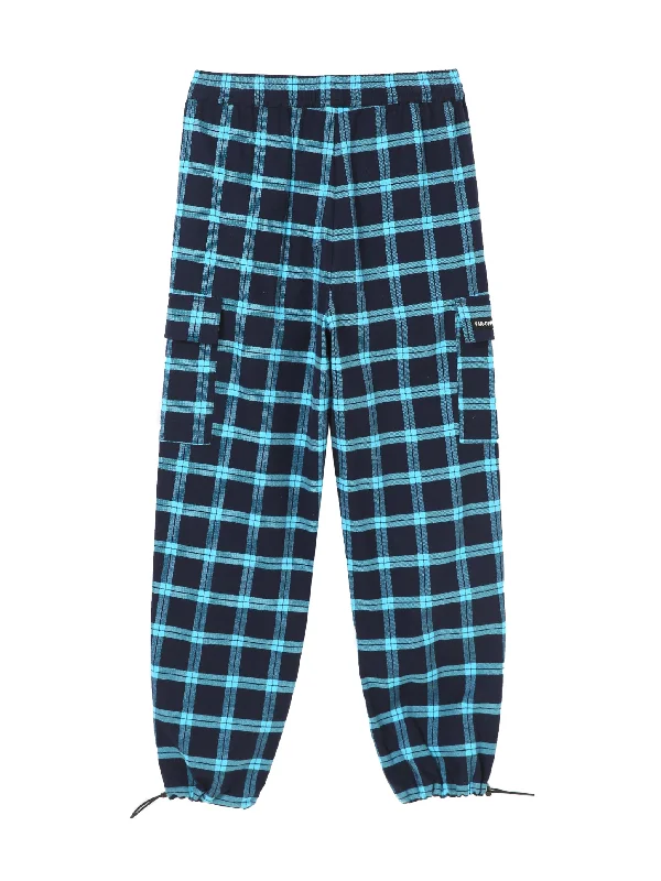 Navy Checkered Tapered Pants