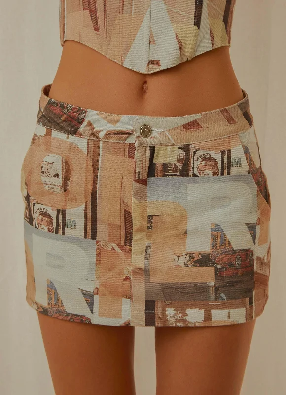 On the Edge Mini Skirt - Neutral Film Graphic