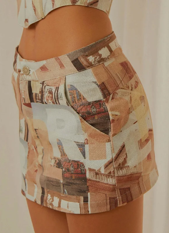 On the Edge Mini Skirt - Neutral Film Graphic