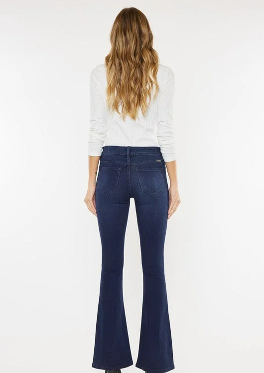 Petite Kan Can Mid Rise Dark Wash Flare Jeans