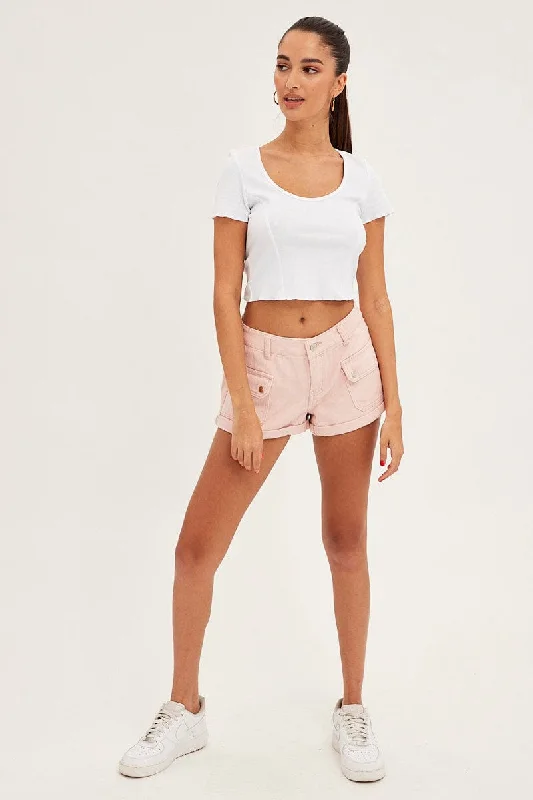 Pink Cargo Denim Shorts Low Rise