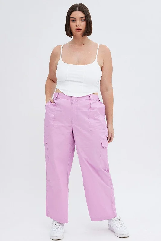 Pink Elastic Back Waist Cargo Pant