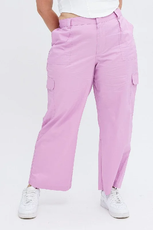 Pink Elastic Back Waist Cargo Pant