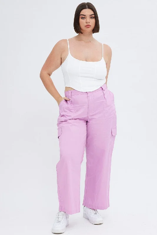 Pink Elastic Back Waist Cargo Pant