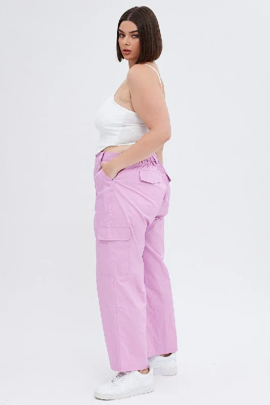 Pink Elastic Back Waist Cargo Pant