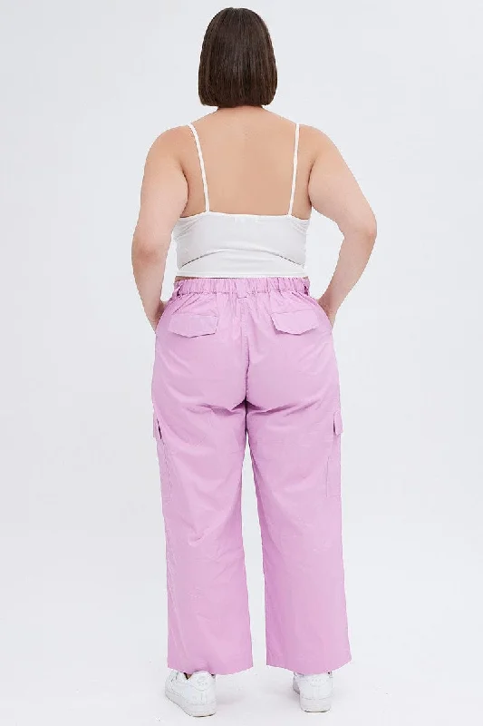 Pink Elastic Back Waist Cargo Pant