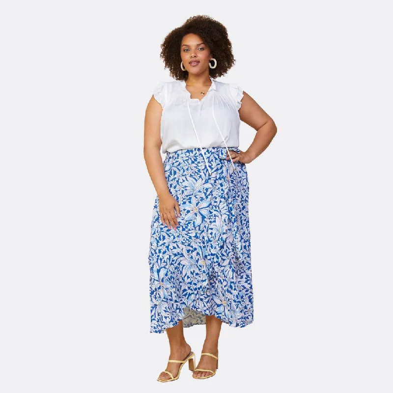 Plus Size Floral Print Ruffle Wrap Skirt