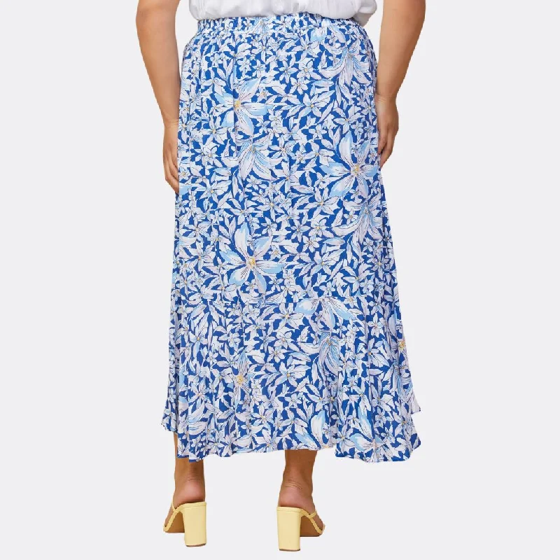 Plus Size Floral Print Ruffle Wrap Skirt