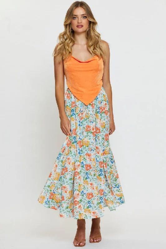 Print High Waist Maxi Skirt