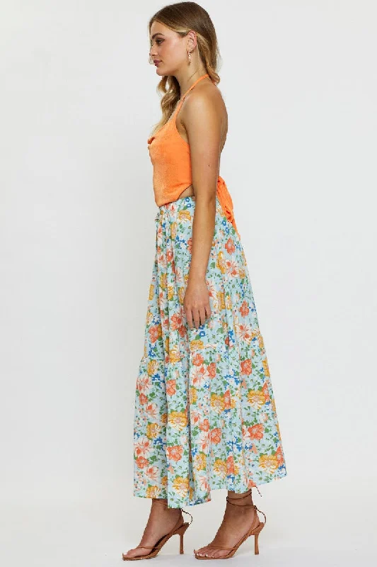 Print High Waist Maxi Skirt