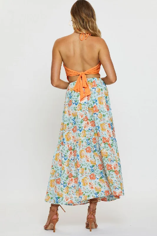 Print High Waist Maxi Skirt