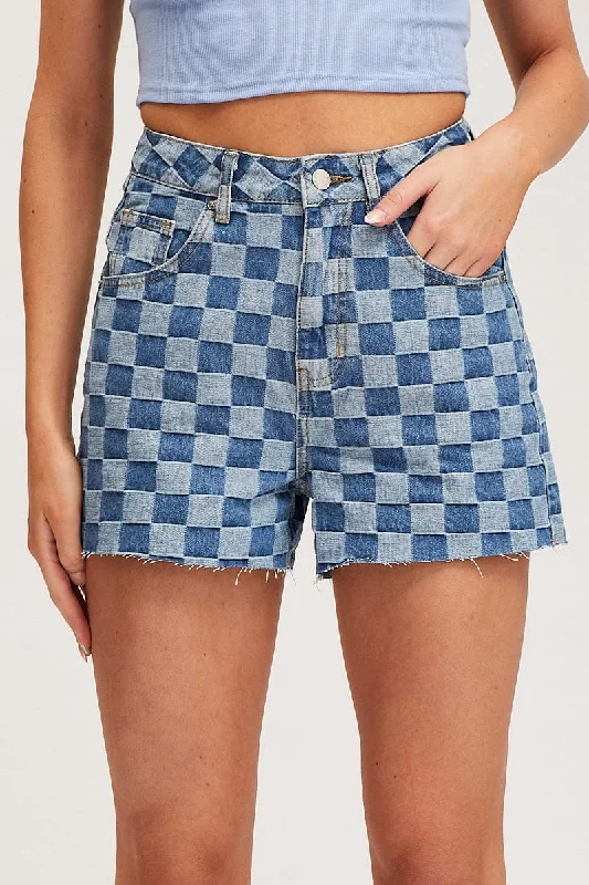 Print Relaxed Denim Shorts High Rise