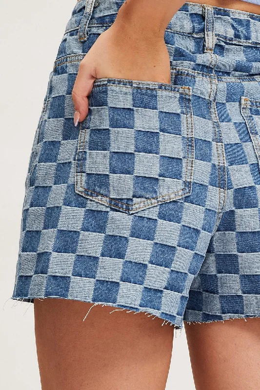 Print Relaxed Denim Shorts High Rise