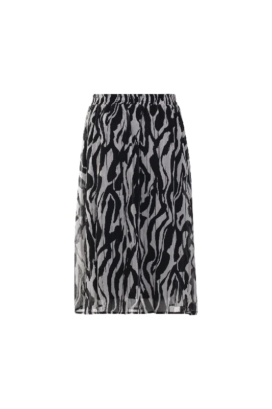 Printed Chiffon pull on Skirt | Blk Ivory Lurex Abstract | 8558AR