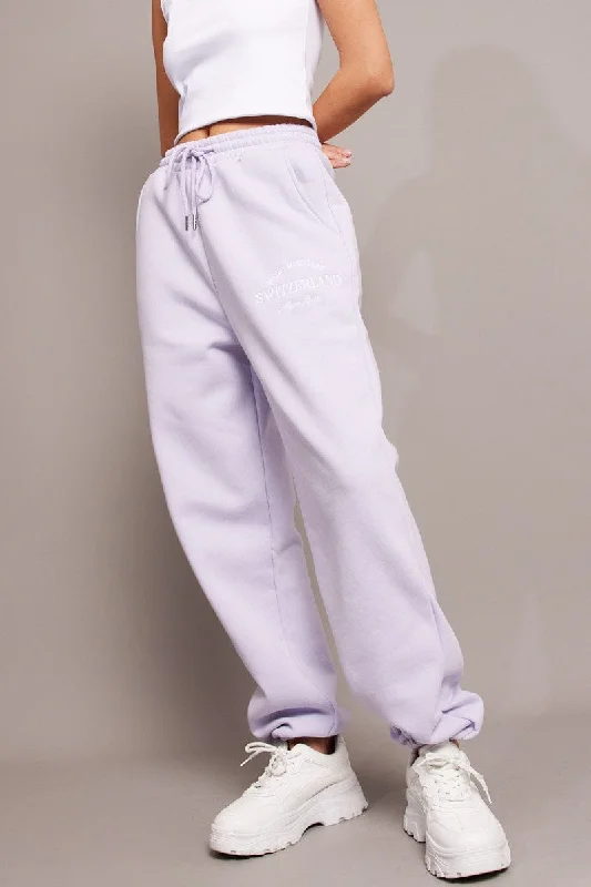 Purple Track Pants High Rise