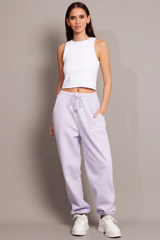 Purple Track Pants High Rise