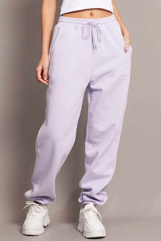 Purple Track Pants High Rise