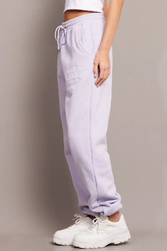 Purple Track Pants High Rise