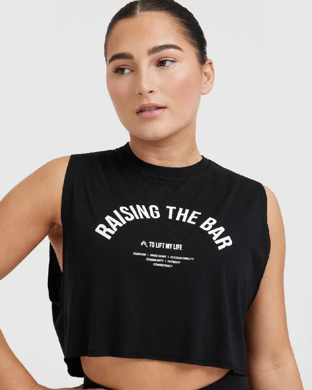 Raising The Bar Graphic Muscle Crop Vest | Black