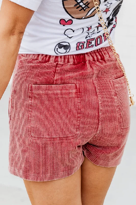 The Simple Things Red Washed Corduroy Shorts FINAL SALE