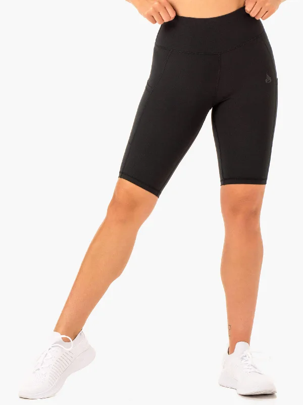 Reset High Waisted Pocket Bike Shorts - Black