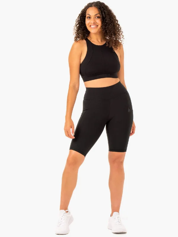 Reset High Waisted Pocket Bike Shorts - Black