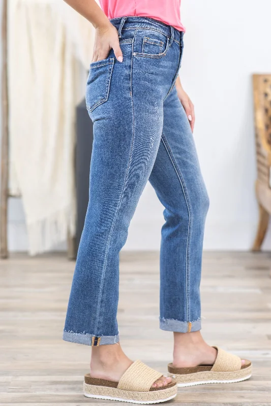 Risen Button Fly Ankle Straight Leg Jeans