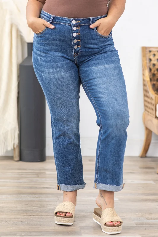 Risen Button Fly Ankle Straight Leg Jeans