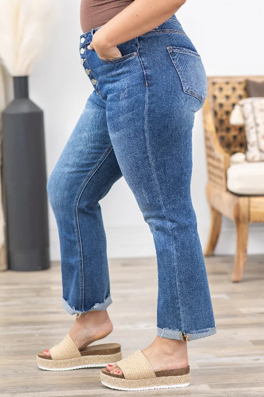 Risen Button Fly Ankle Straight Leg Jeans