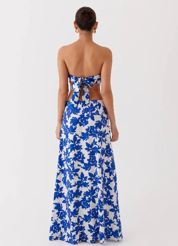 Sky Gaze Low Rise Maxi Skirt - Blue Floral