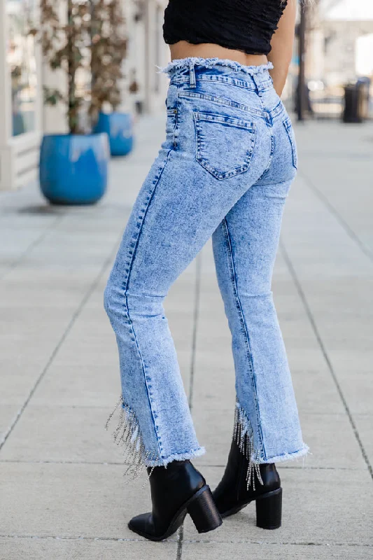 Still Bejeweled Diamond Fringe Flare Jeans