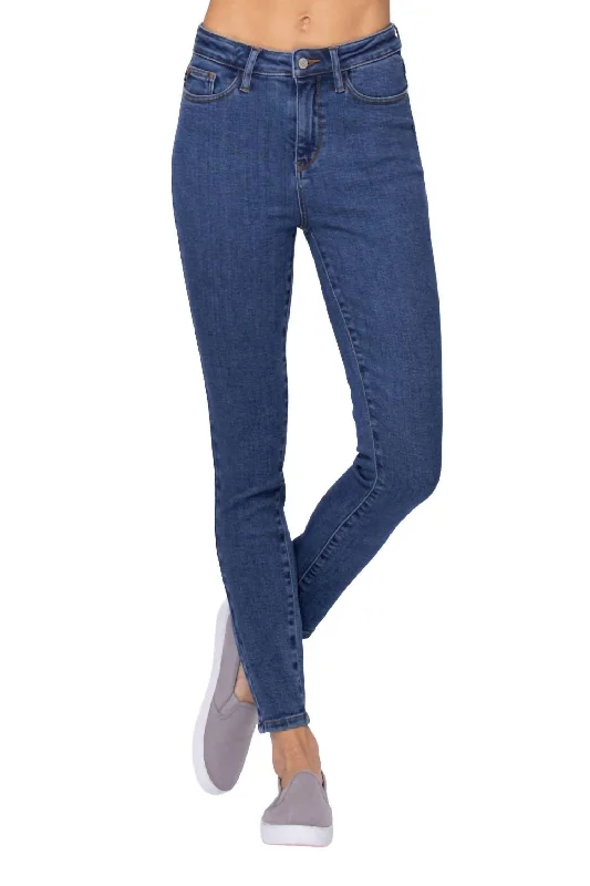 Stone Wash High Waist Skinny Jean In Medium Blue