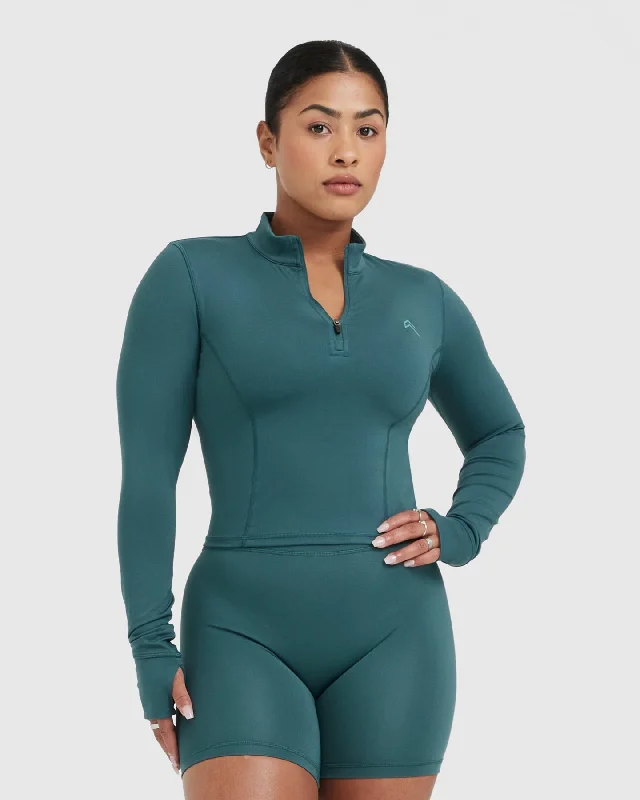 Timeless Half Zip Mid Long Sleeve Top | Marine Teal