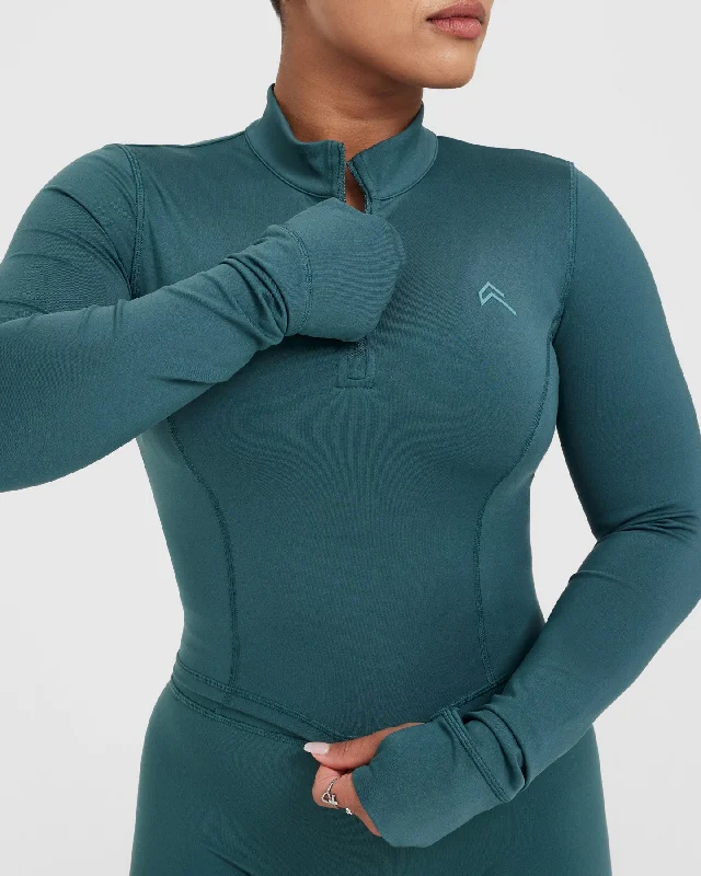 Timeless Half Zip Mid Long Sleeve Top | Marine Teal