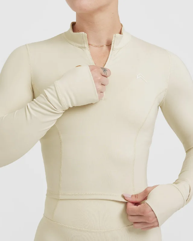 Timeless Half Zip Mid Long Sleeve Top | Vanilla