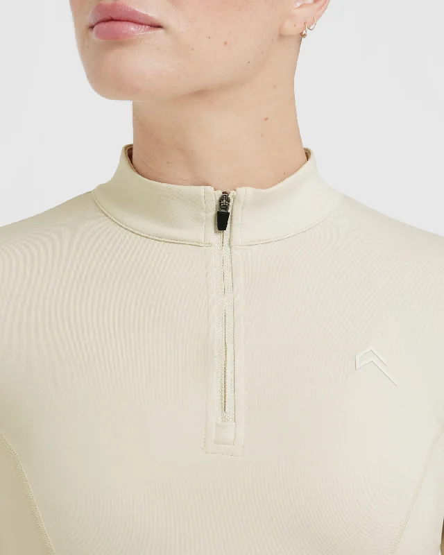 Timeless Half Zip Mid Long Sleeve Top | Vanilla