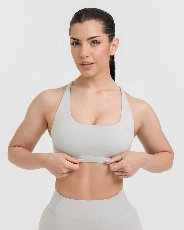 Timeless Square Neck Sports Bra | Light Grey