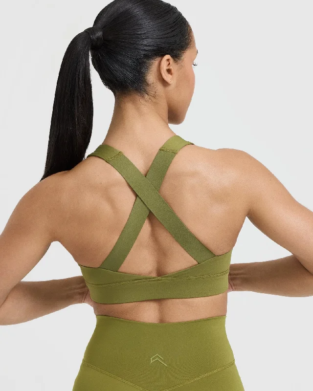 Timeless Wide Strap Sports Bra | Olive Green