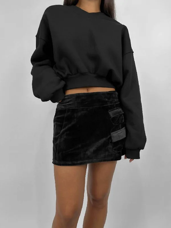 Velvet Cargo Pocket Mini Skirt In Black