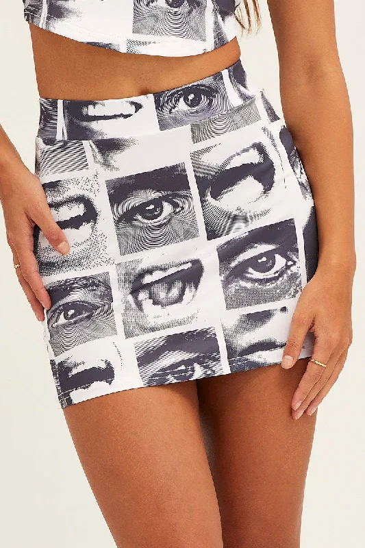 White Abstract Mini Skirt