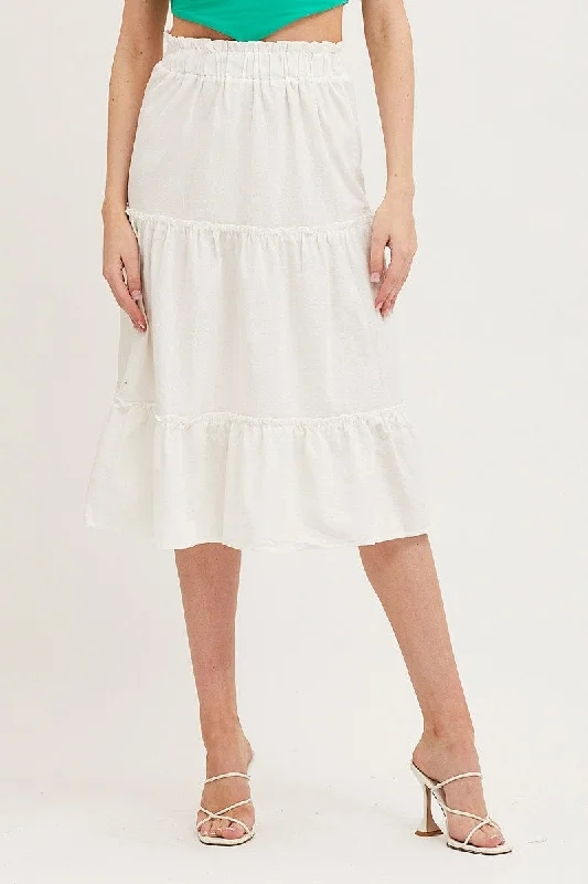 White Tiered Midi Skirt