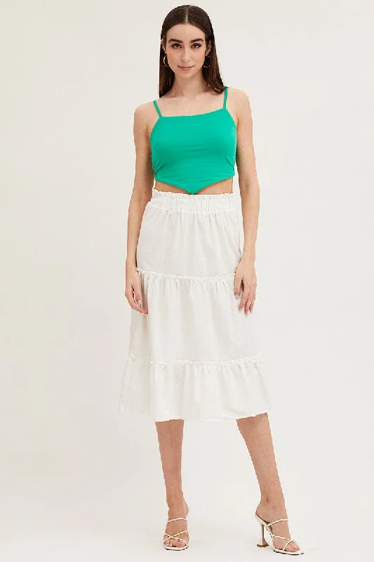 White Tiered Midi Skirt