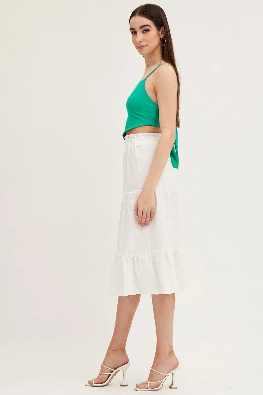 White Tiered Midi Skirt