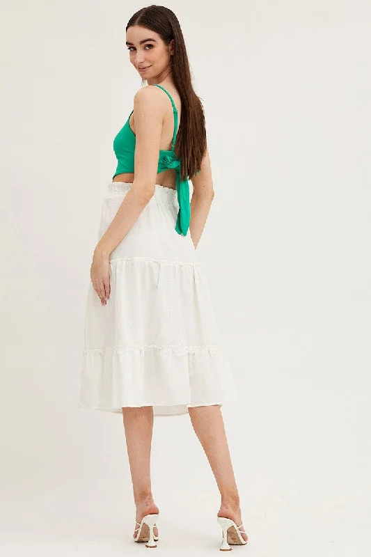 White Tiered Midi Skirt