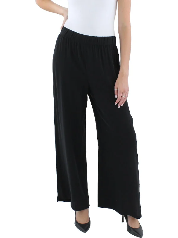 Womens Crop Silk Wide Leg Pants